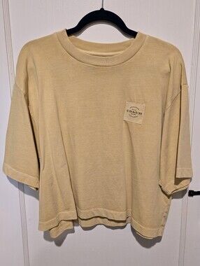 Coach Light Yellow Garment Dye Crop Tee with Chest Logo Patch Size L 100%Cotton